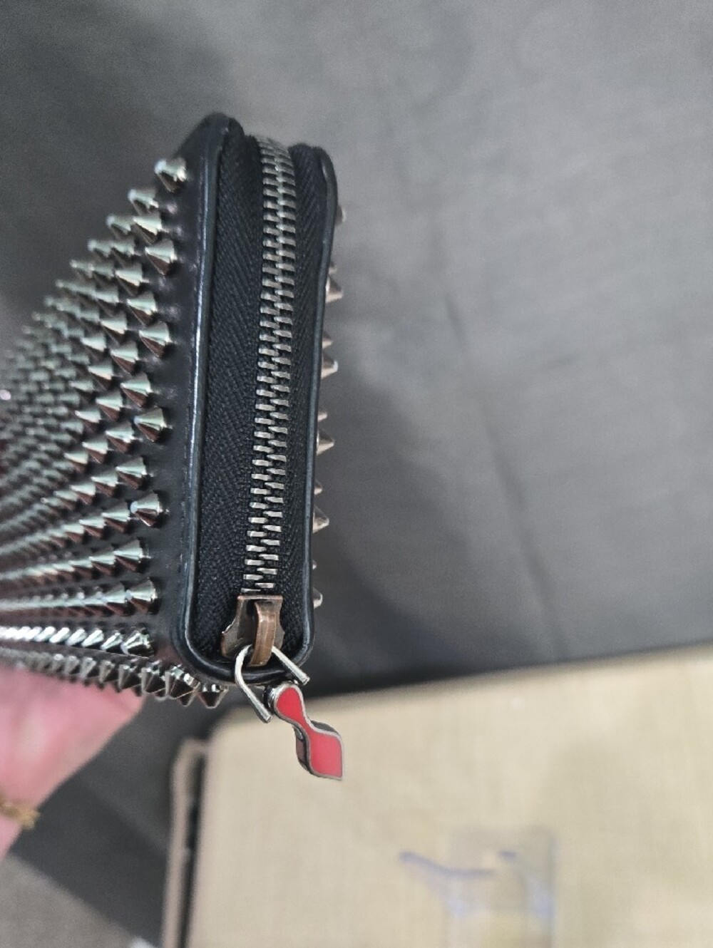 Christian Louboutin Black Leather Spike Zip Wallet with Red Pull - Picture 4 of 14